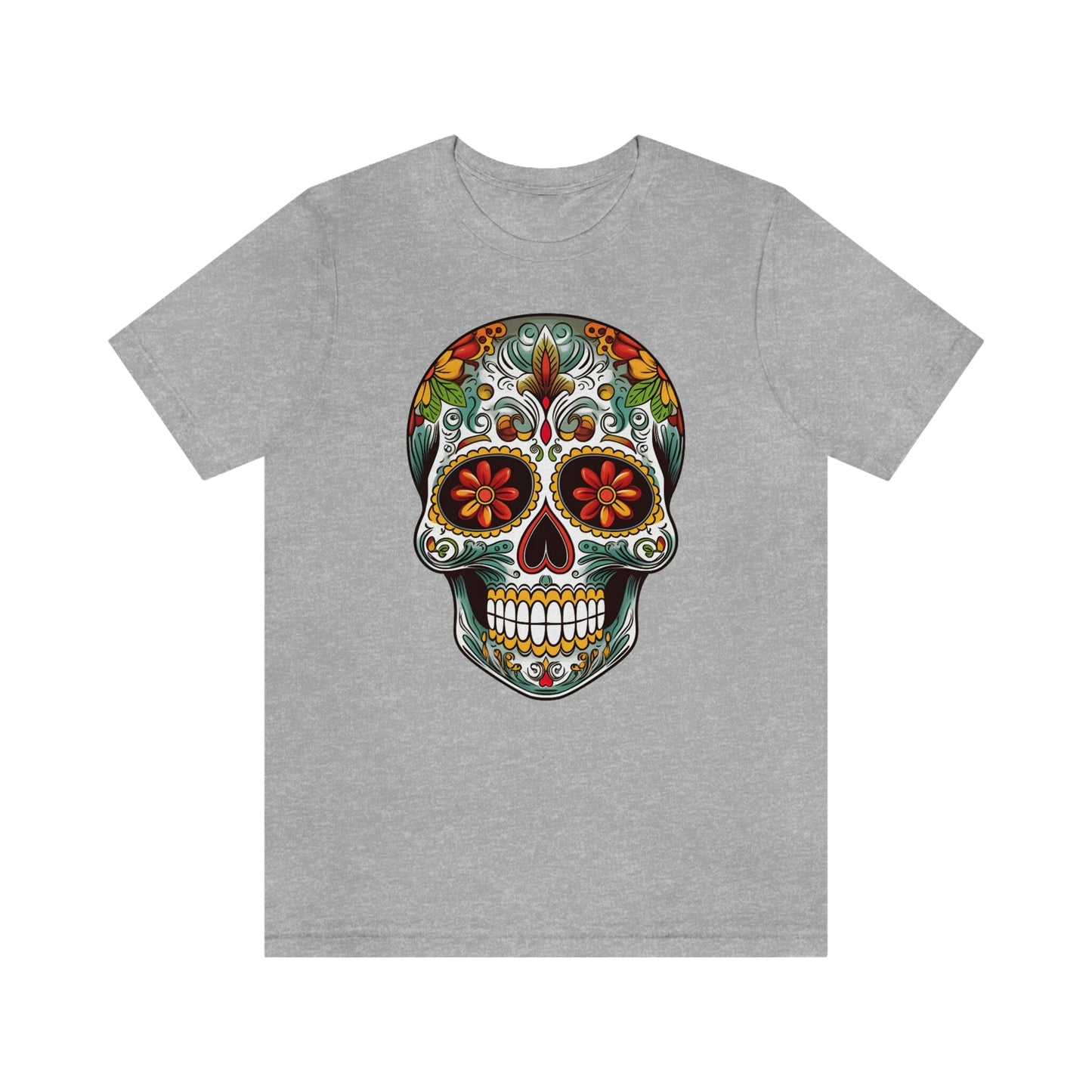 Unisex Mexican Calavera Skull T-Shirt- Tattoo Inspired Day of the Dead Apparel T-Shirt Printify S Athletic Heather 