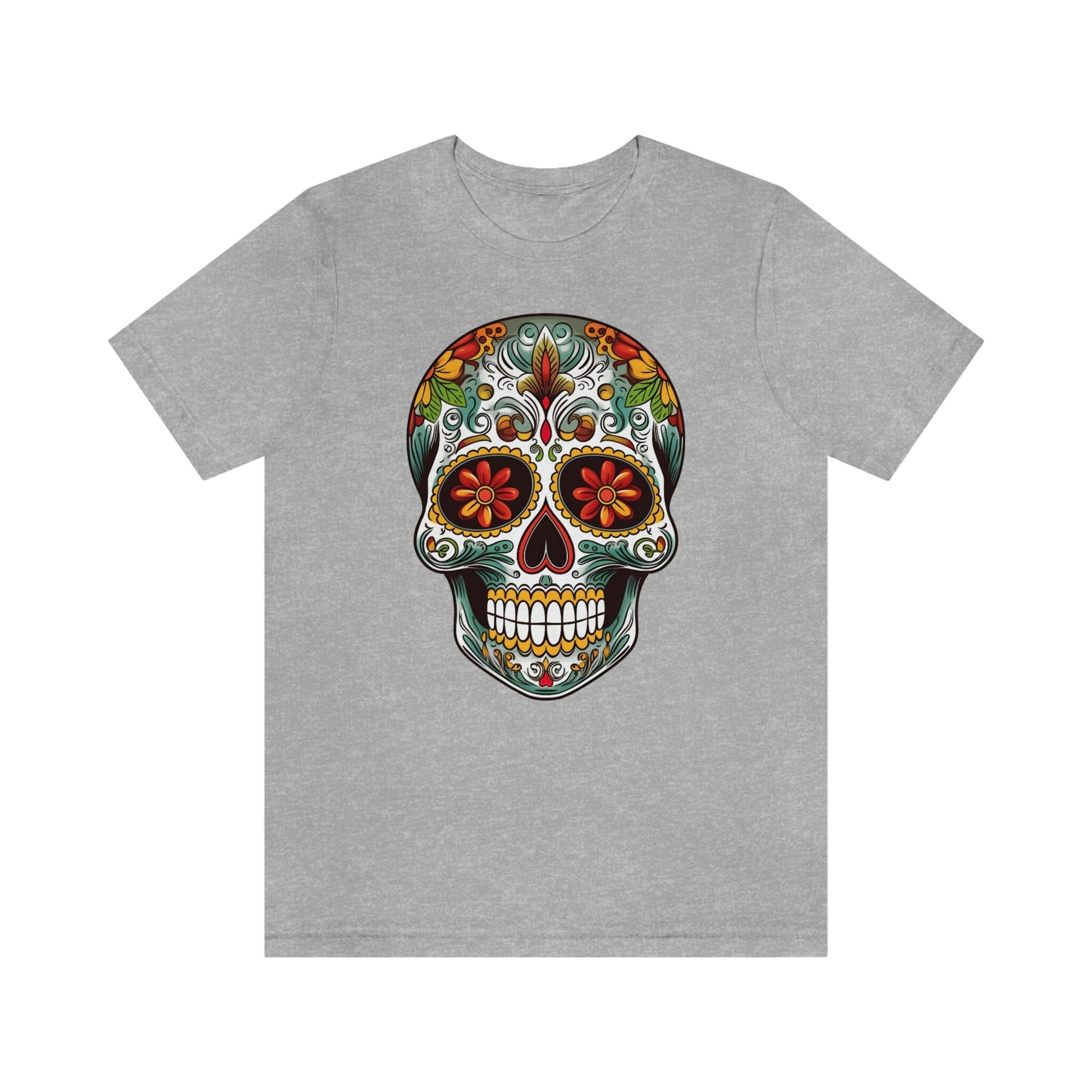 Unisex Mexican Calavera Skull T-Shirt- Tattoo Inspired Day of the Dead Apparel T-Shirt Printify S Athletic Heather 