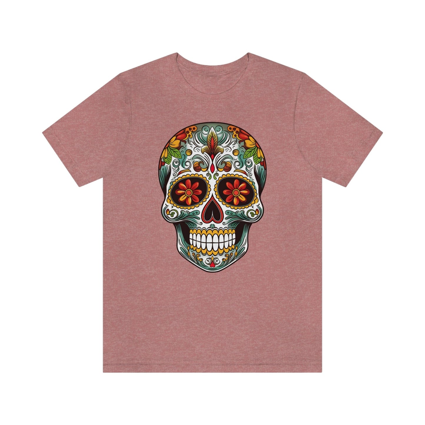 Unisex Mexican Calavera Skull T-Shirt- Tattoo Inspired Day of the Dead Apparel T-Shirt Printify S Heather Mauve 