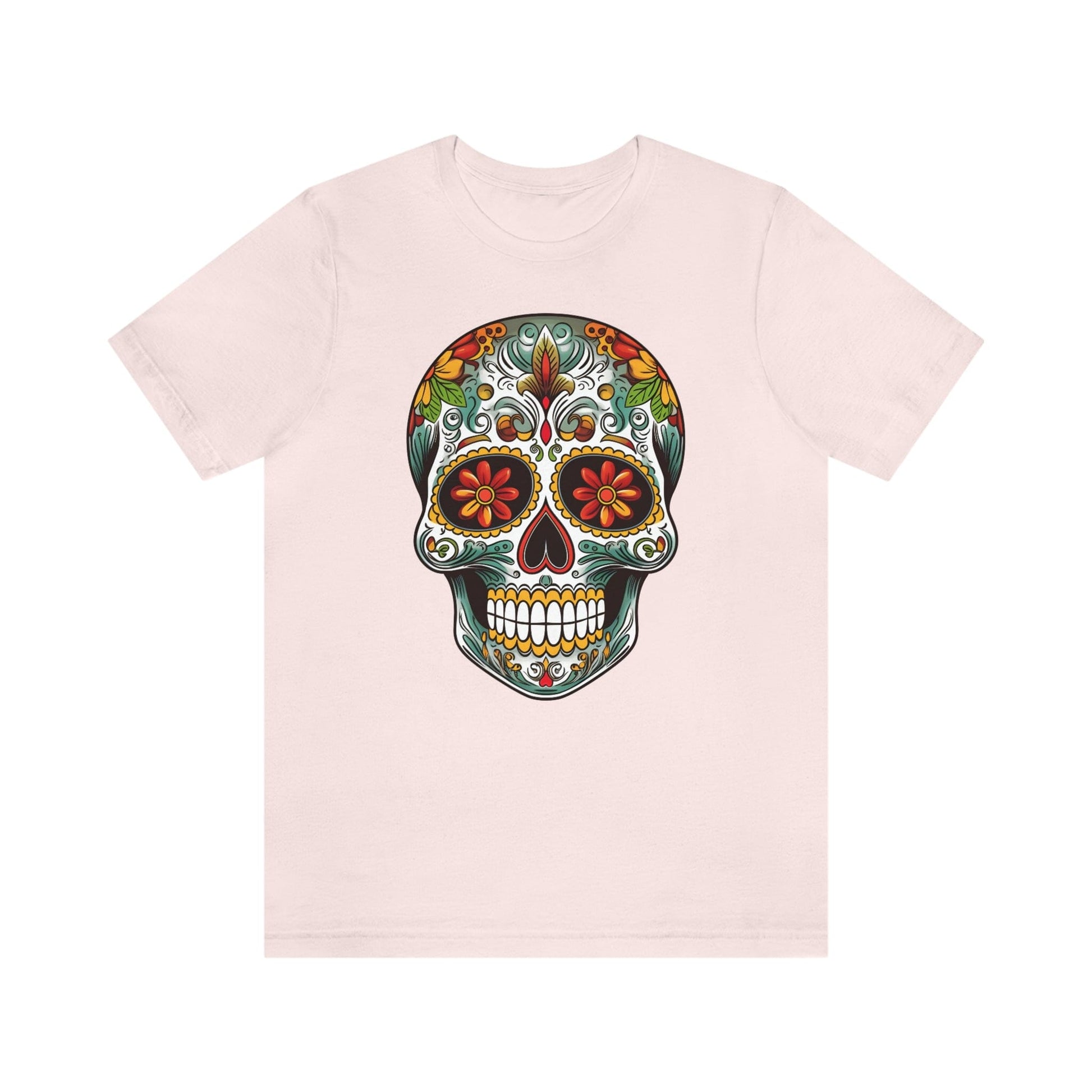 Unisex Mexican Calavera Skull T-Shirt- Tattoo Inspired Day of the Dead Apparel T-Shirt Printify S Soft Pink 