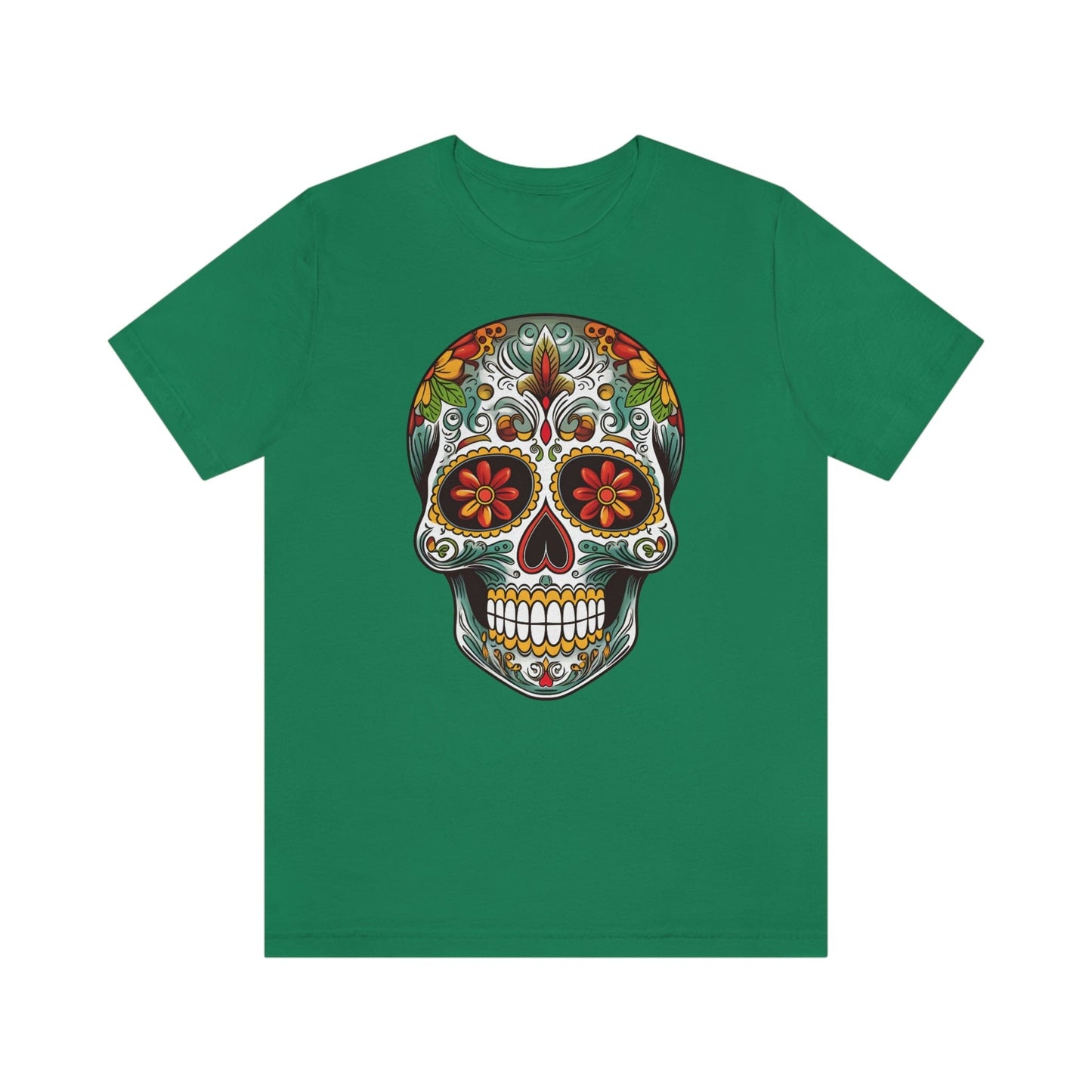 Unisex Mexican Calavera Skull T-Shirt- Tattoo Inspired Day of the Dead Apparel T-Shirt Printify XS Kelly 