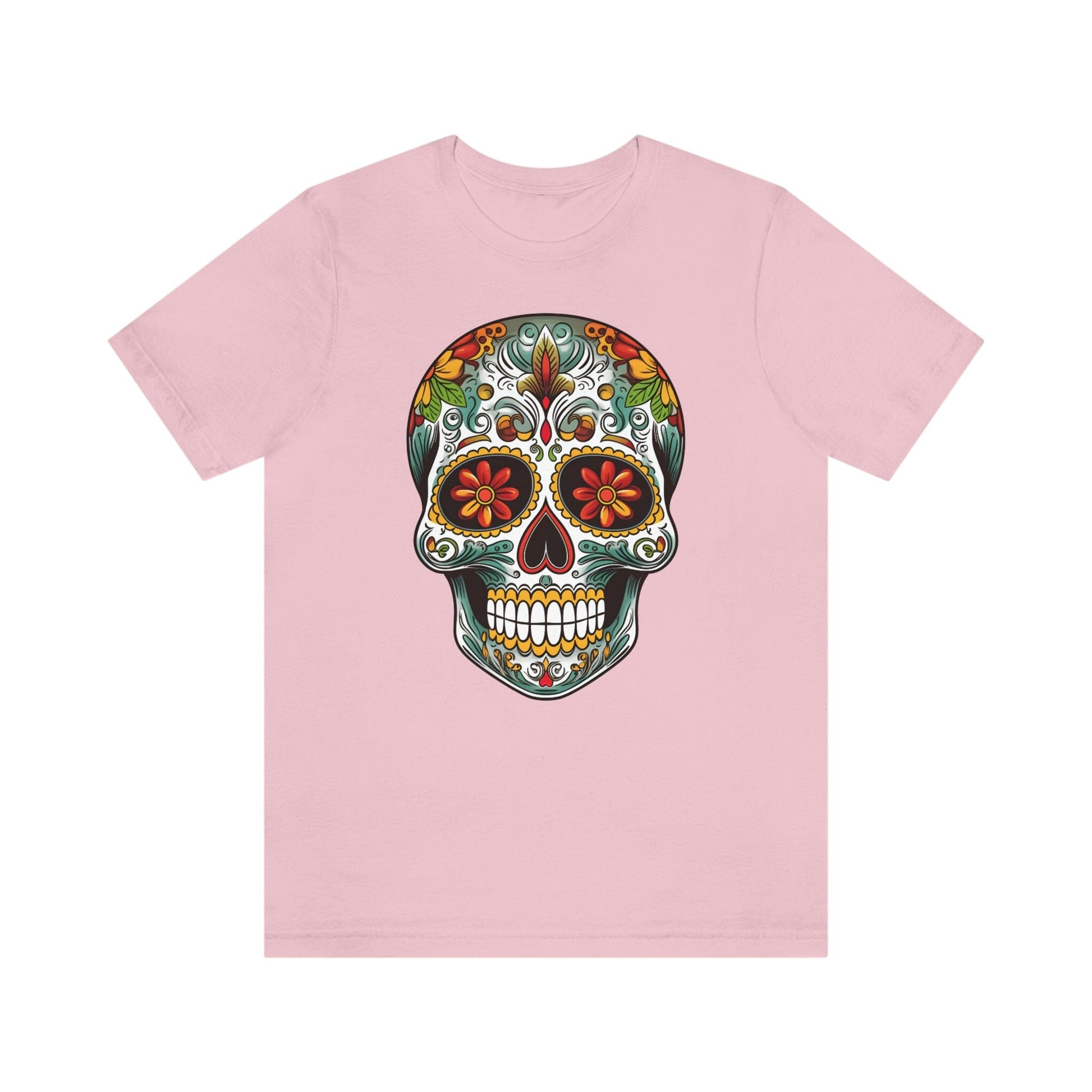 Unisex Mexican Calavera Skull T-Shirt- Tattoo Inspired Day of the Dead Apparel T-Shirt Printify XS Pink 