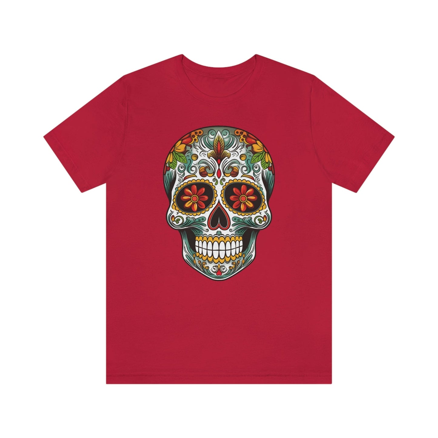 Unisex Mexican Calavera Skull T-Shirt- Tattoo Inspired Day of the Dead Apparel T-Shirt Printify XS Red 