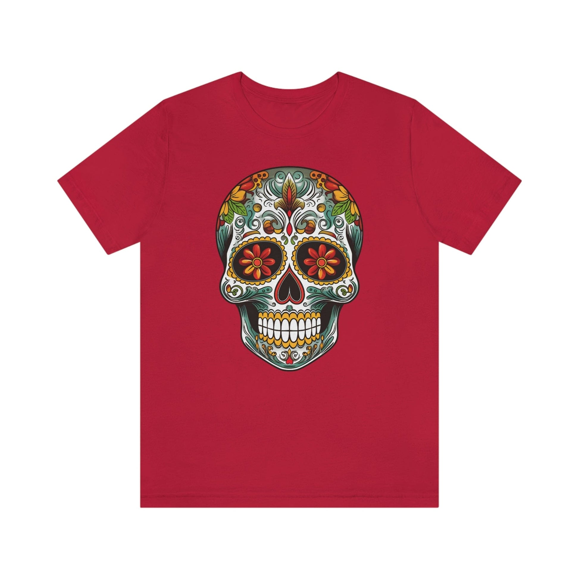 Unisex Mexican Calavera Skull T-Shirt- Tattoo Inspired Day of the Dead Apparel T-Shirt Printify XS Red 