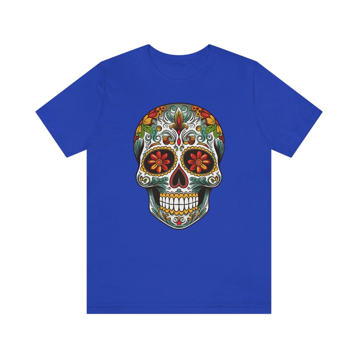 Unisex Mexican Calavera Skull T-Shirt- Tattoo Inspired Day of the Dead Apparel T-Shirt Printify XS True Royal 