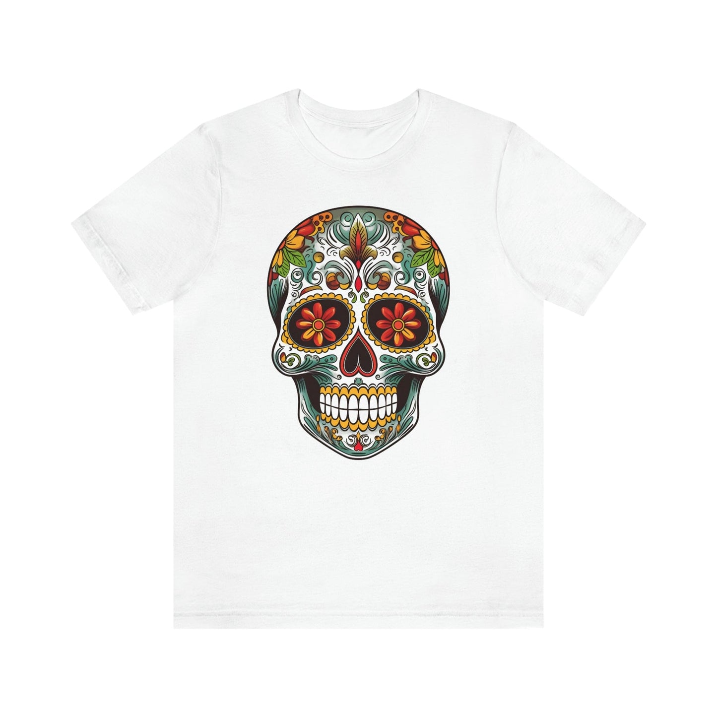 Unisex Mexican Calavera Skull T-Shirt- Tattoo Inspired Day of the Dead Apparel T-Shirt Printify XS White 