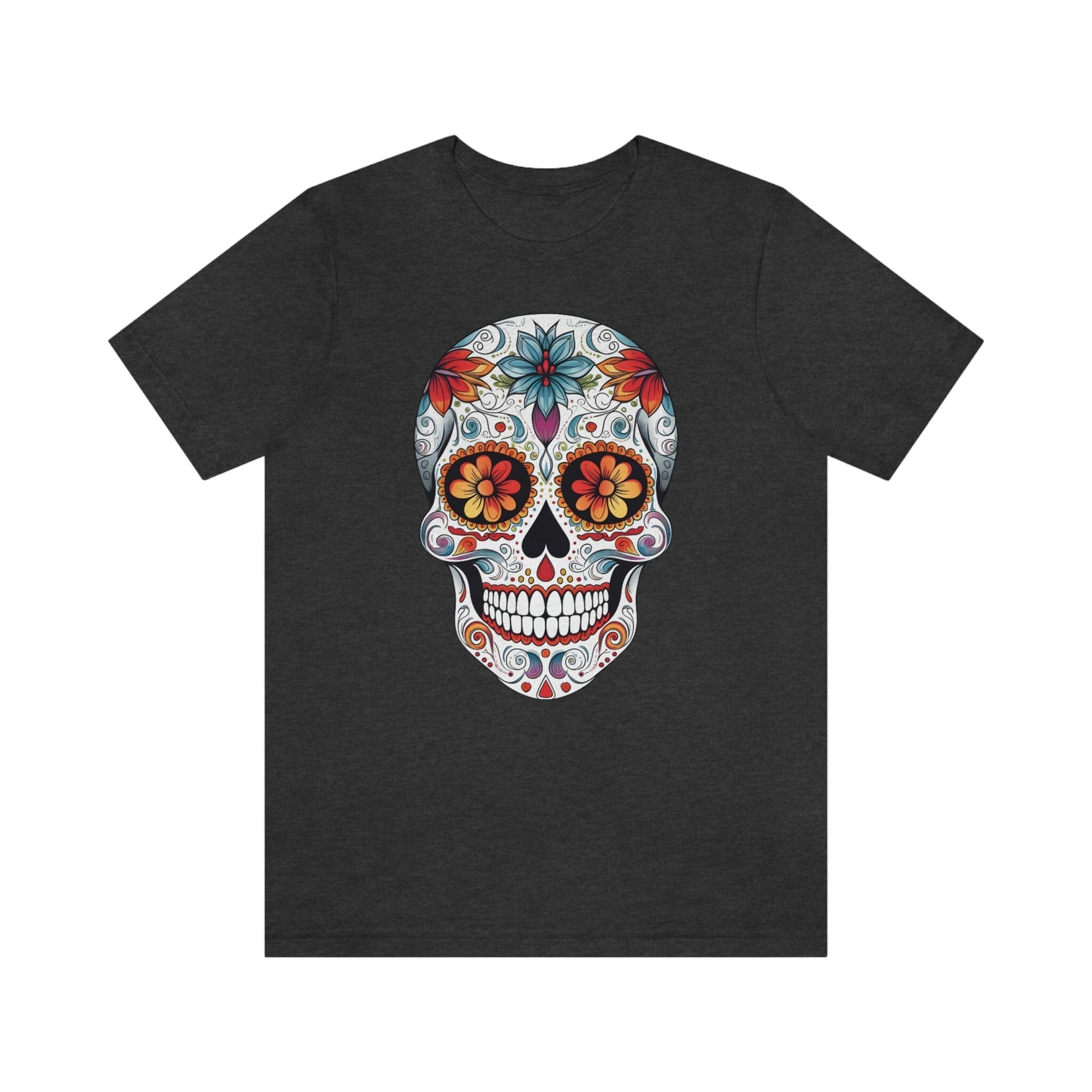 Unisex Mexican Day of the Dead Calavera T-Shirt- Tattoo Inspired Fashion T-Shirt Printify S Dark Grey Heather 