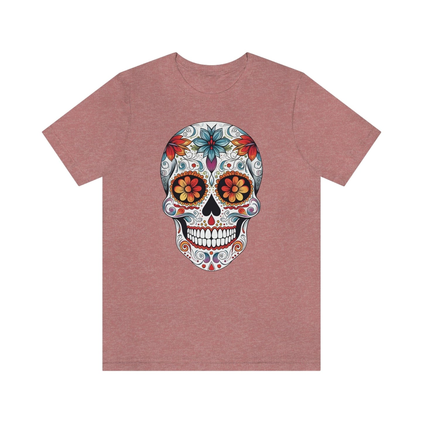 Unisex Mexican Day of the Dead Calavera T-Shirt- Tattoo Inspired Fashion T-Shirt Printify S Heather Mauve 