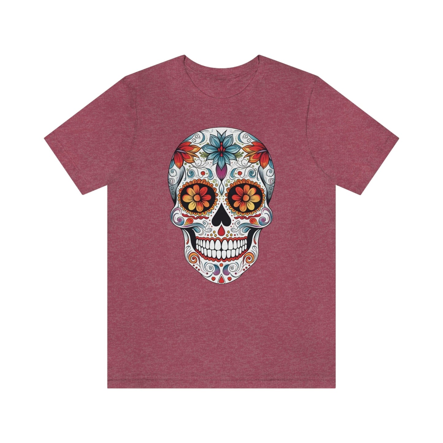 Unisex Mexican Day of the Dead Calavera T-Shirt- Tattoo Inspired Fashion T-Shirt Printify S Heather Raspberry 