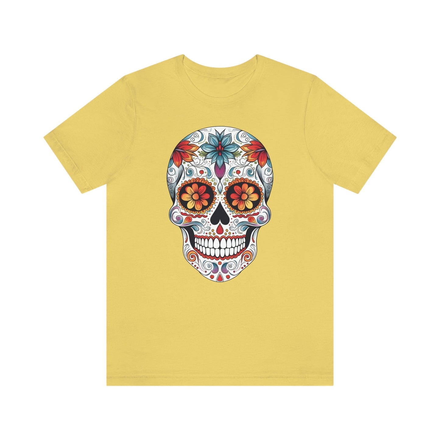 Unisex Mexican Day of the Dead Calavera T-Shirt- Tattoo Inspired Fashion T-Shirt Printify S Yellow 