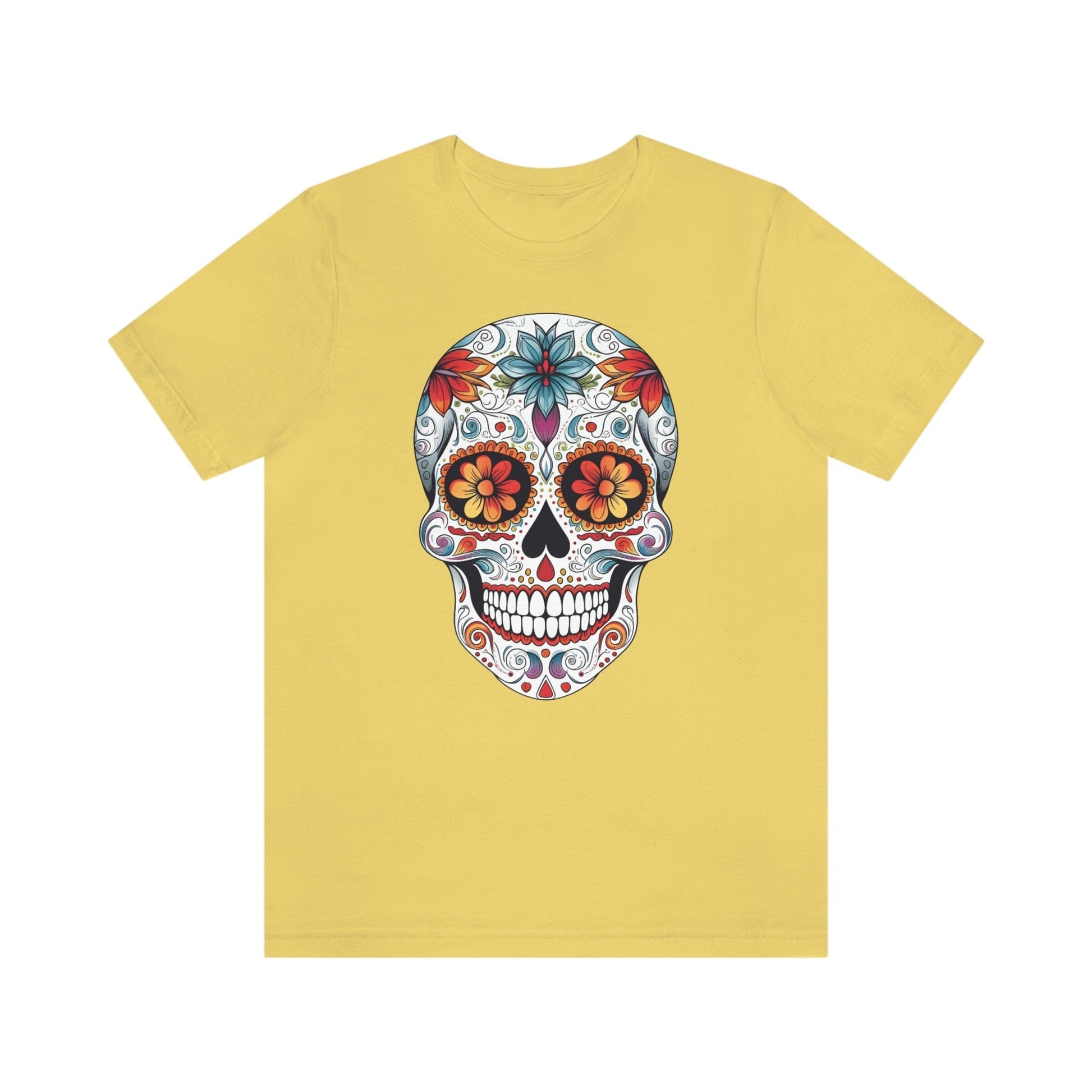 Unisex Mexican Day of the Dead Calavera T-Shirt- Tattoo Inspired Fashion T-Shirt Printify S Yellow 