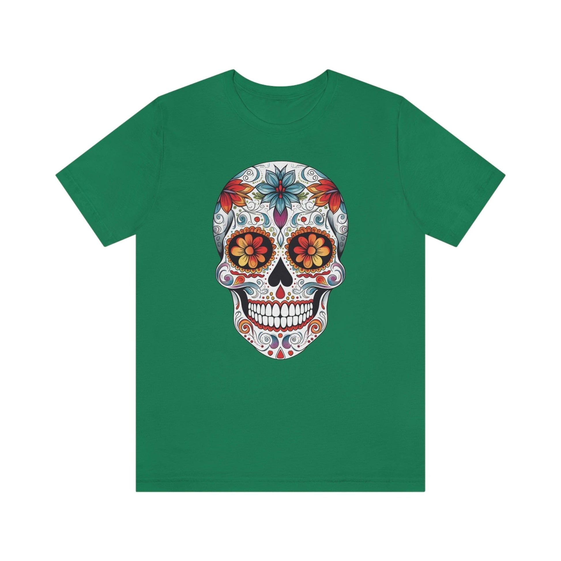 Unisex Mexican Day of the Dead Calavera T-Shirt- Tattoo Inspired Fashion T-Shirt Printify XS Kelly 