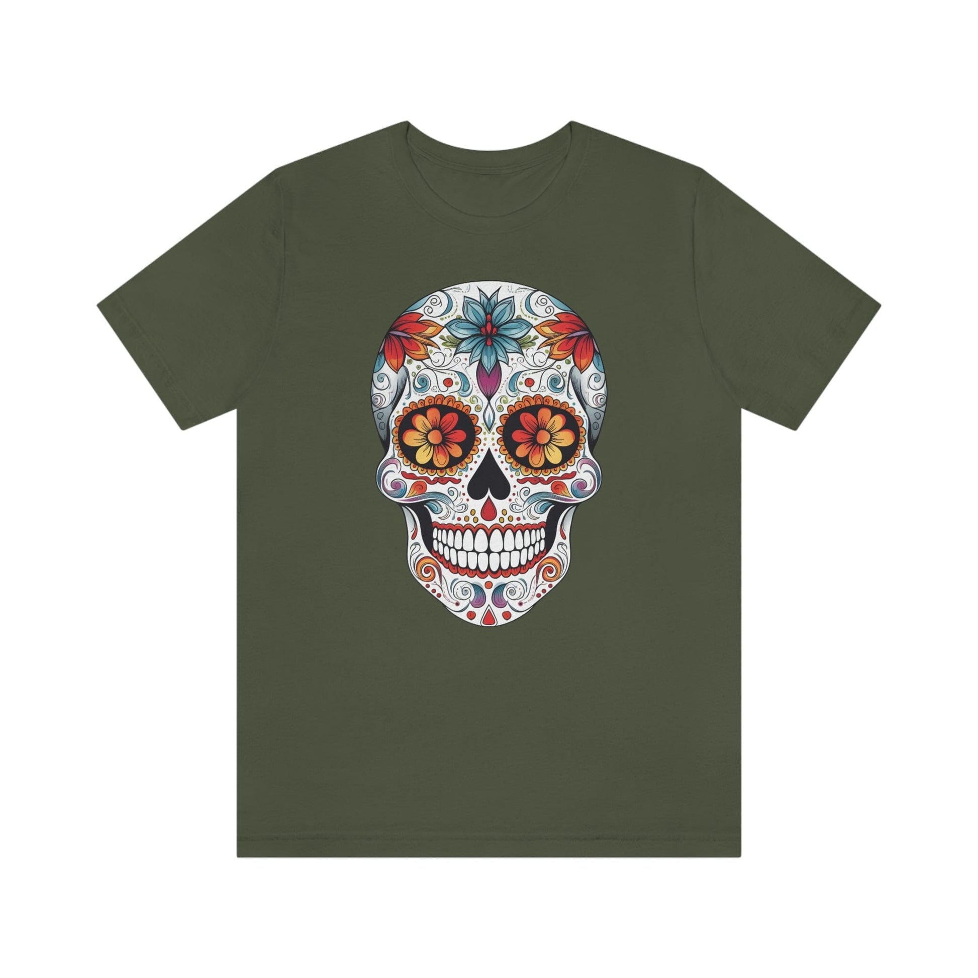 Unisex Mexican Day of the Dead Calavera T-Shirt- Tattoo Inspired Fashion T-Shirt Printify XS Military Green 