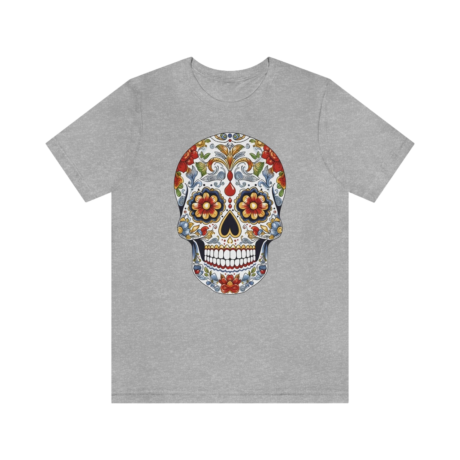 Unisex Mexican Sugar Skull T-Shirt- Unique Tattoo Inspired Tee T-Shirt Printify S Athletic Heather 