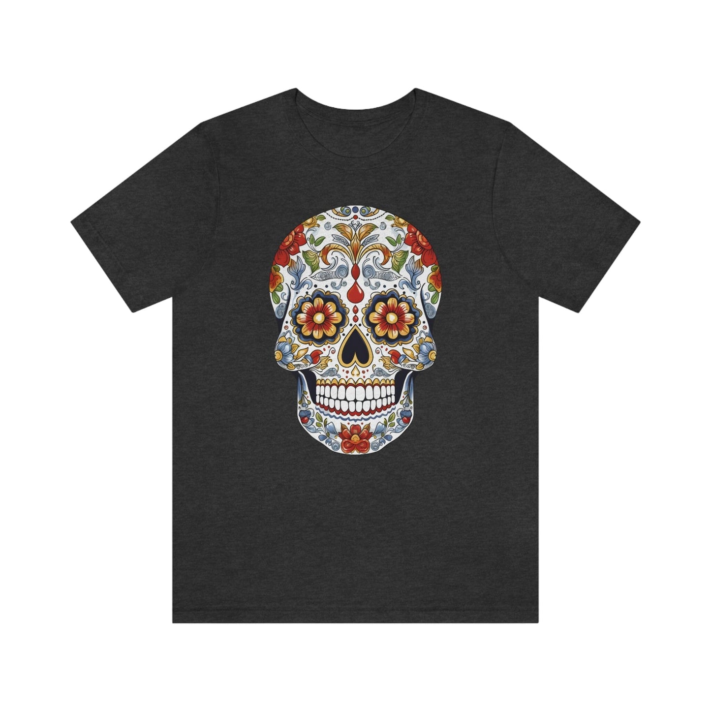 Unisex Mexican Sugar Skull T-Shirt- Unique Tattoo Inspired Tee T-Shirt Printify S Dark Grey Heather 