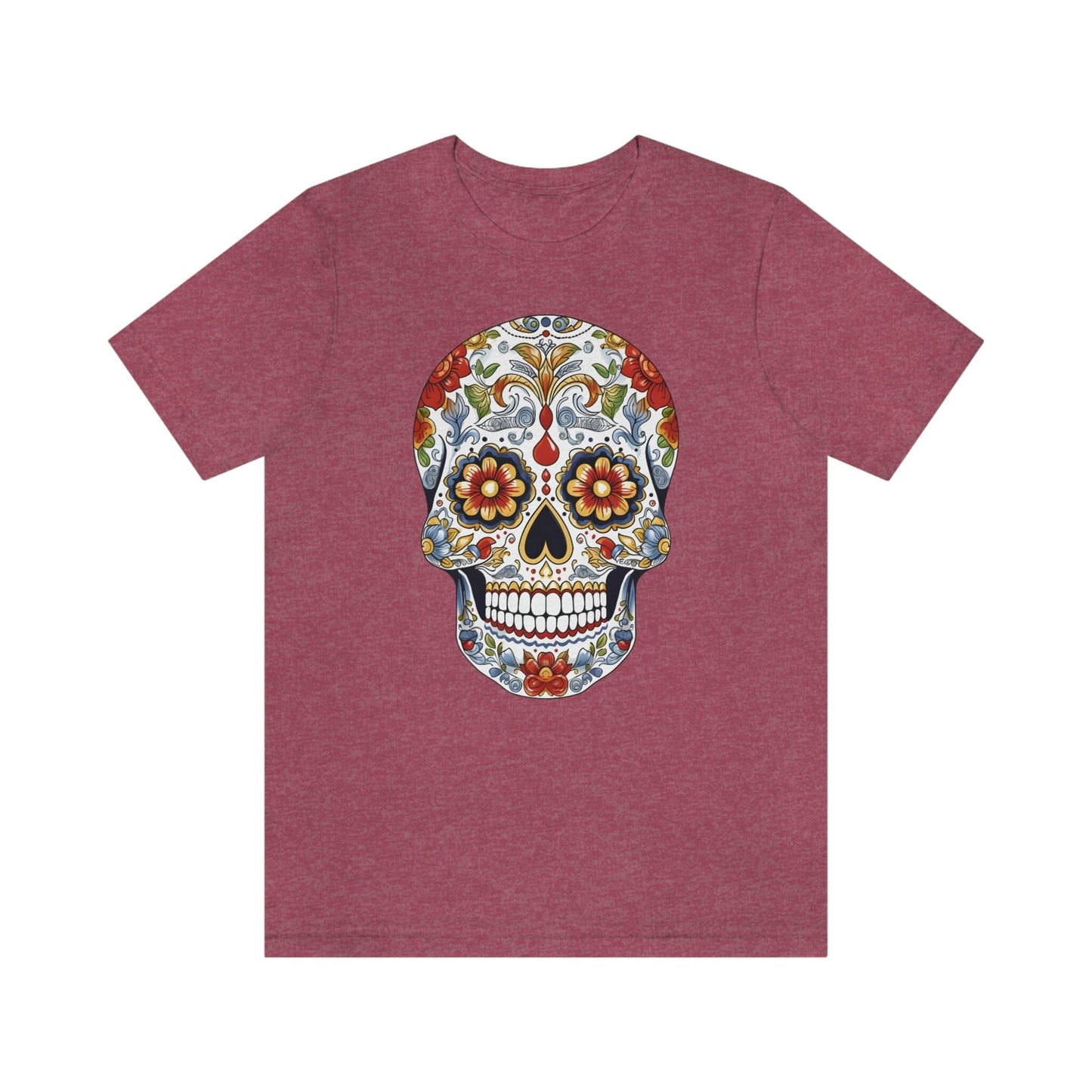 Unisex Mexican Sugar Skull T-Shirt- Unique Tattoo Inspired Tee T-Shirt Printify S Heather Raspberry 