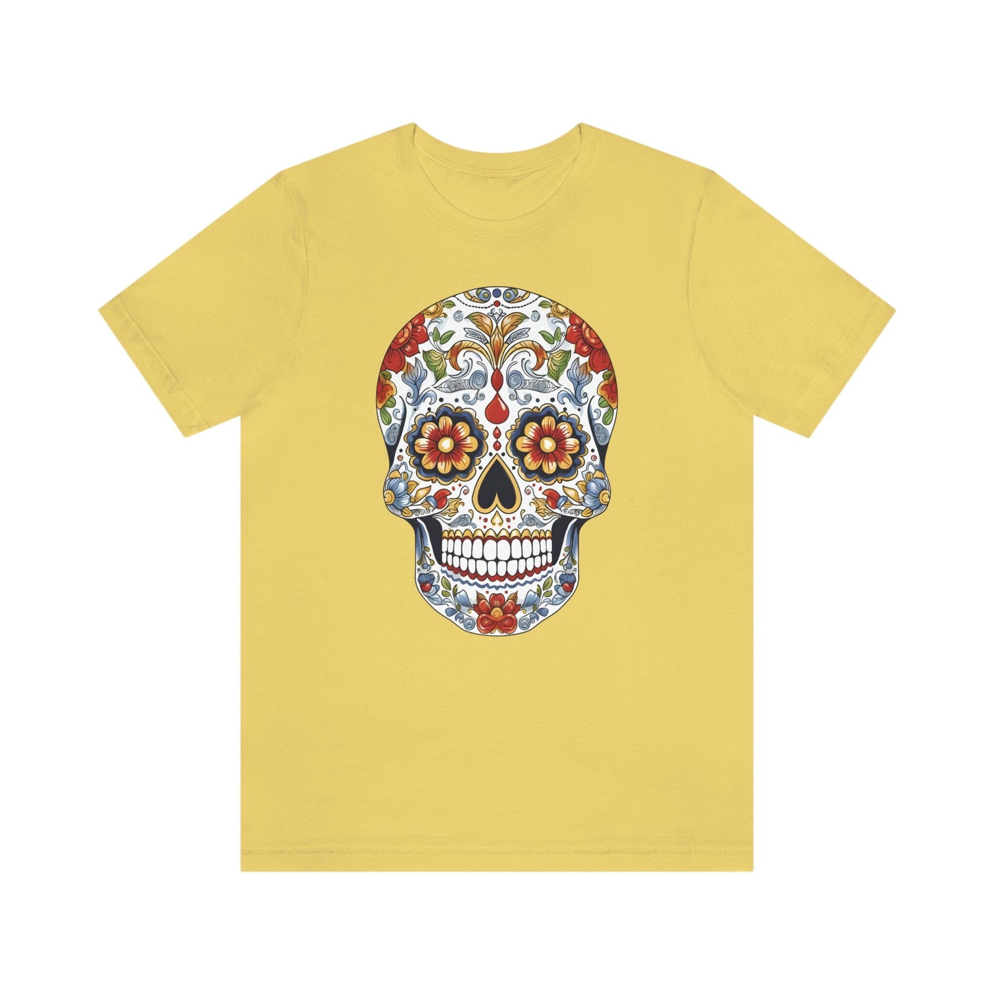 Unisex Mexican Sugar Skull T-Shirt- Unique Tattoo Inspired Tee T-Shirt Printify S Yellow 