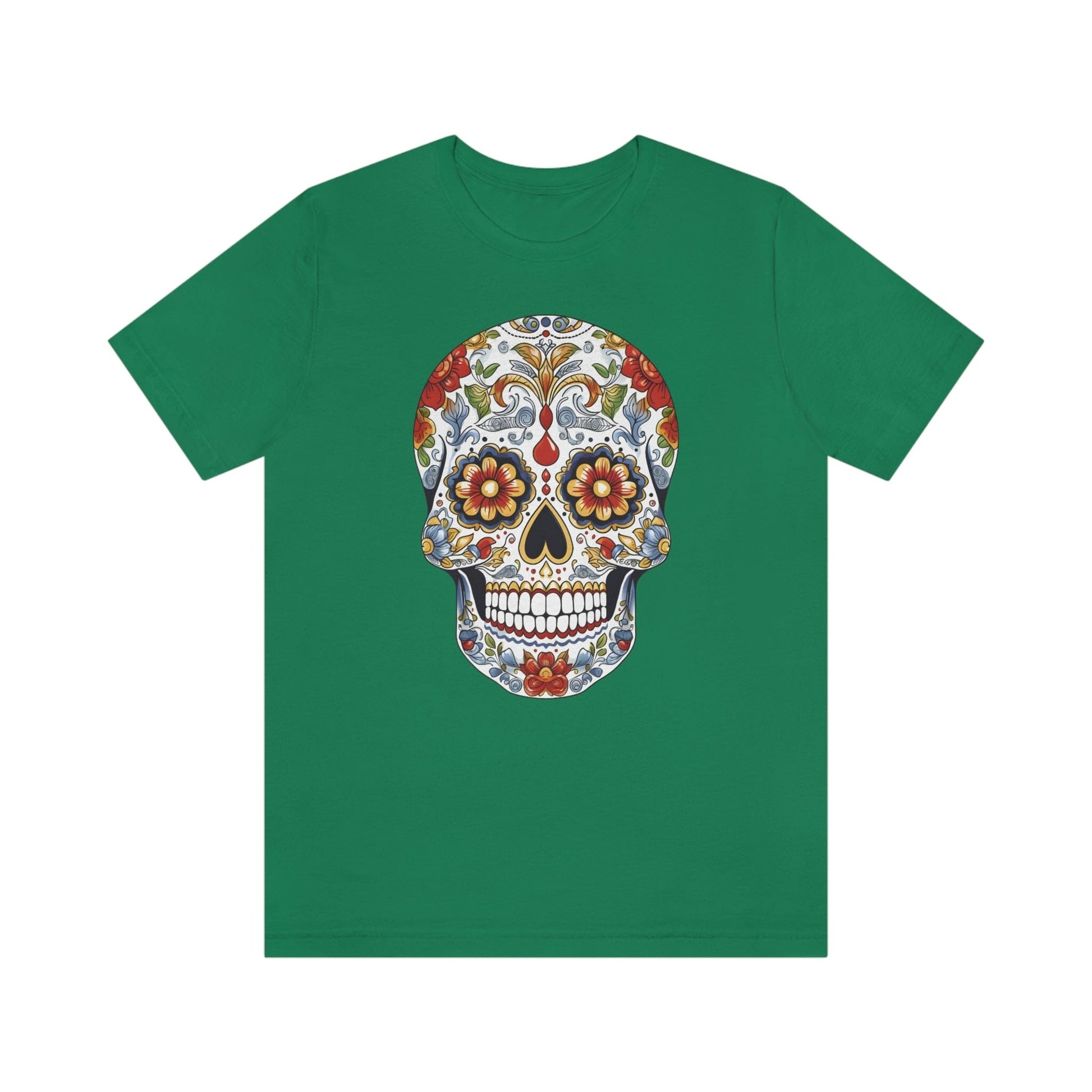 Unisex Mexican Sugar Skull T-Shirt- Unique Tattoo Inspired Tee T-Shirt Printify XS Kelly 