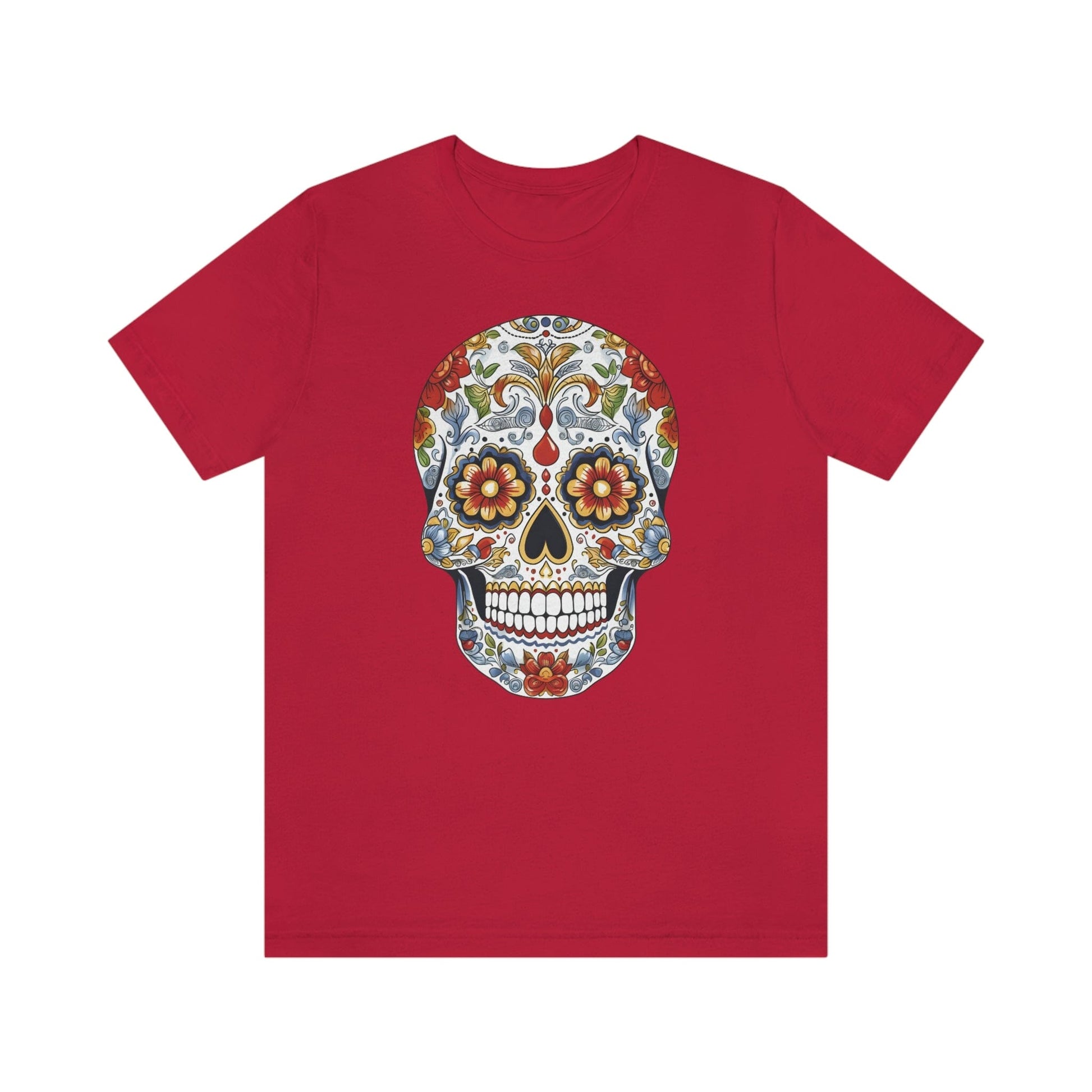 Unisex Mexican Sugar Skull T-Shirt- Unique Tattoo Inspired Tee T-Shirt Printify XS Red 