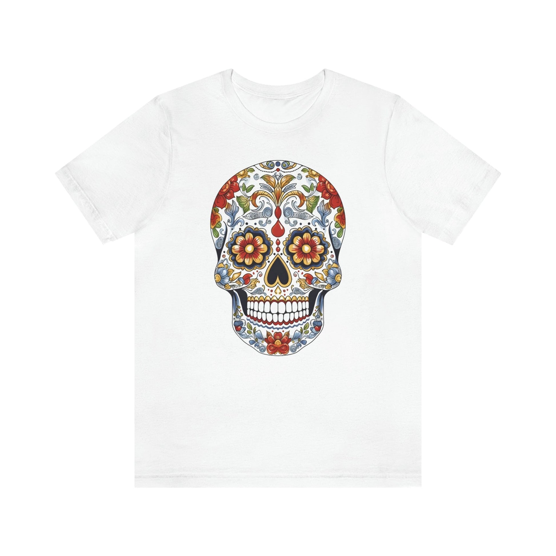 Unisex Mexican Sugar Skull T-Shirt- Unique Tattoo Inspired Tee T-Shirt Printify XS White 