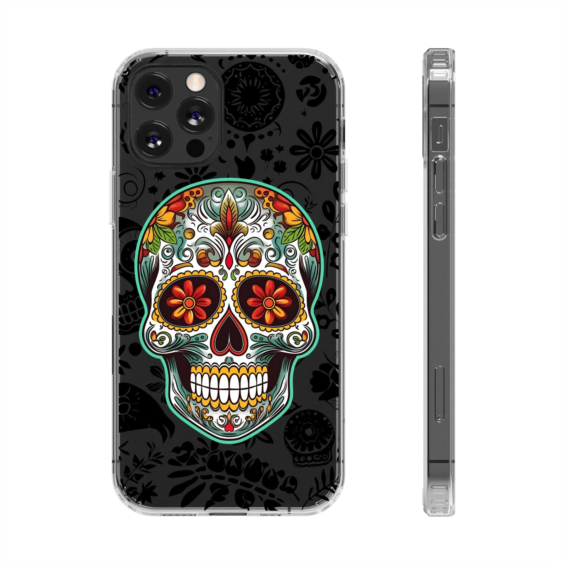 Vibrant Sugar Skull Phone Case - A Tribute to Day of the Dead! Phone Case InkedOut iPhone 12 Pro Without gift packaging 