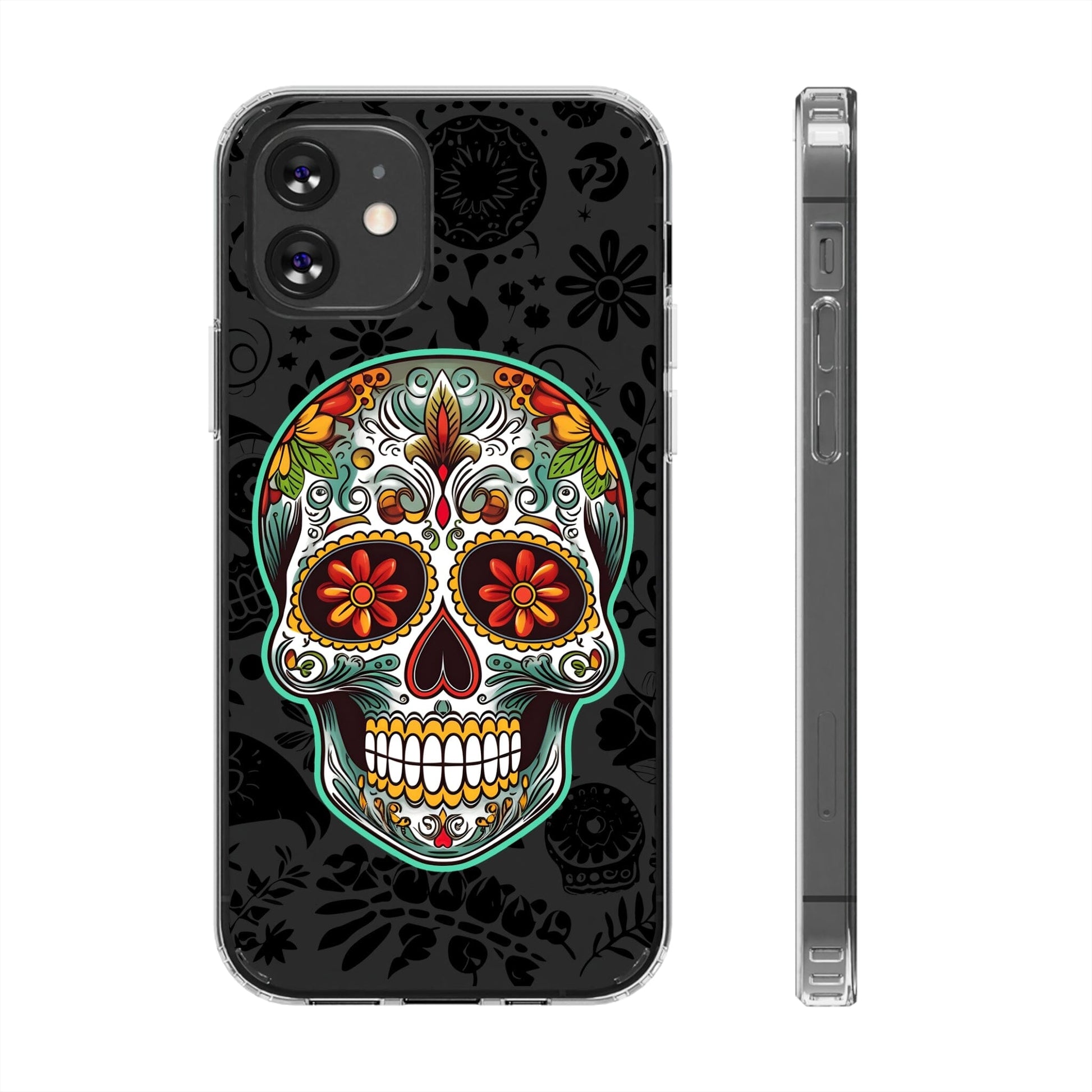 Vibrant Sugar Skull Phone Case - A Tribute to Day of the Dead! Phone Case InkedOut iPhone 12 Without gift packaging 