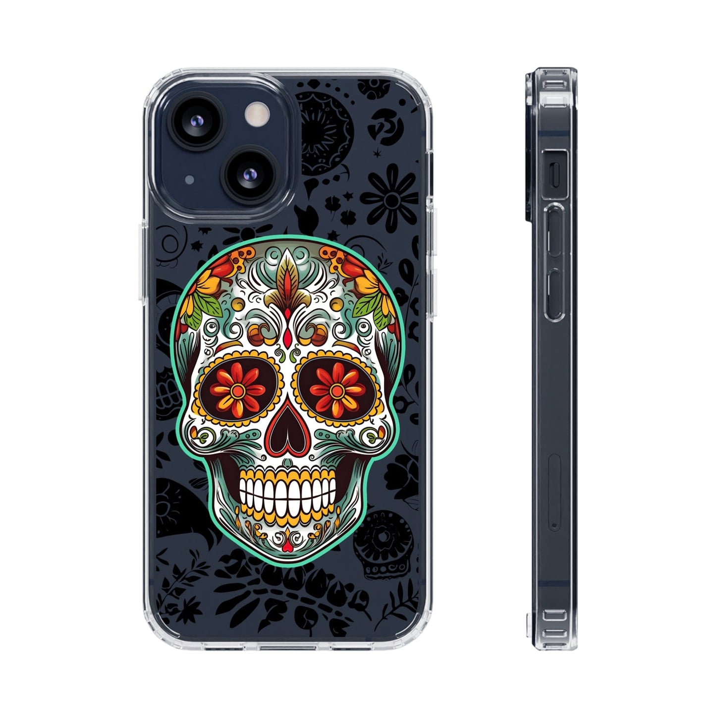 Vibrant Sugar Skull Phone Case - A Tribute to Day of the Dead! Phone Case InkedOut iPhone 13 Mini Without gift packaging 