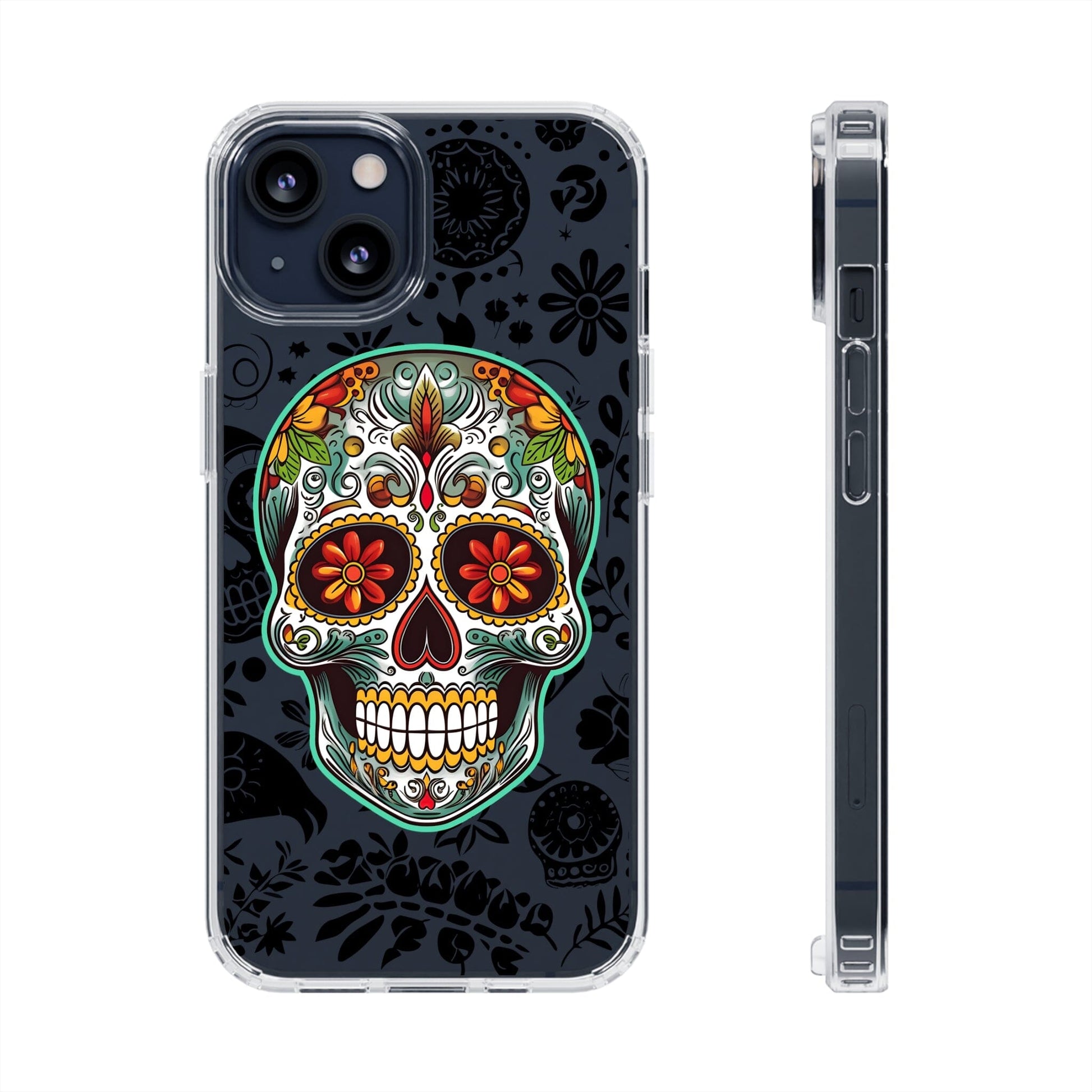 Vibrant Sugar Skull Phone Case - A Tribute to Day of the Dead! Phone Case InkedOut iPhone 13 Without gift packaging 