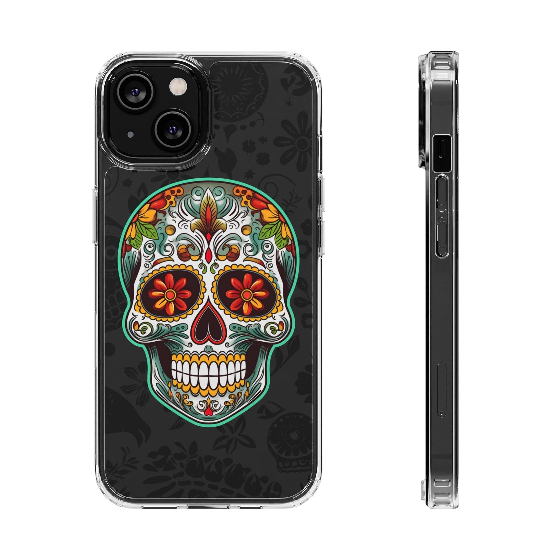 Vibrant Sugar Skull Phone Case - A Tribute to Day of the Dead! Phone Case InkedOut iPhone 14 Without gift packaging 